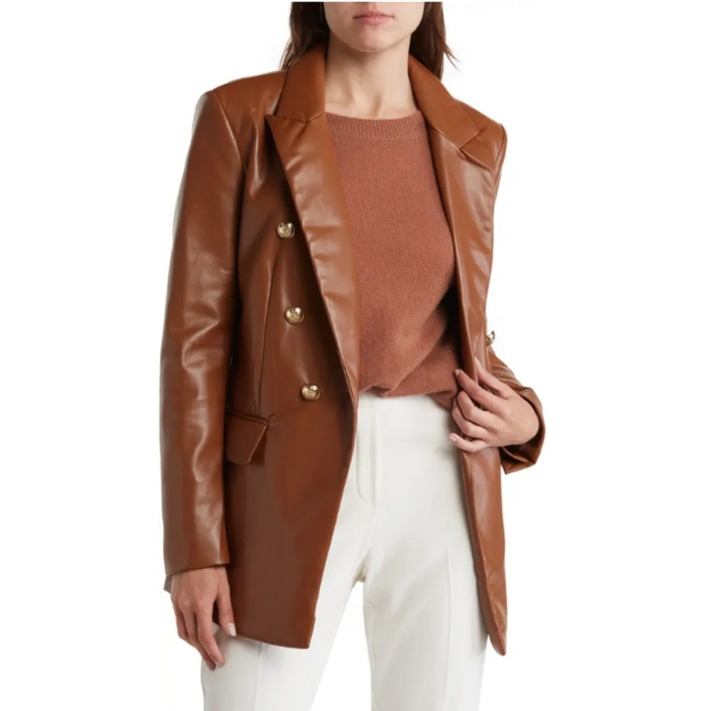 T TAHARI Faux Leather Double Breasted Blazer Size Medium